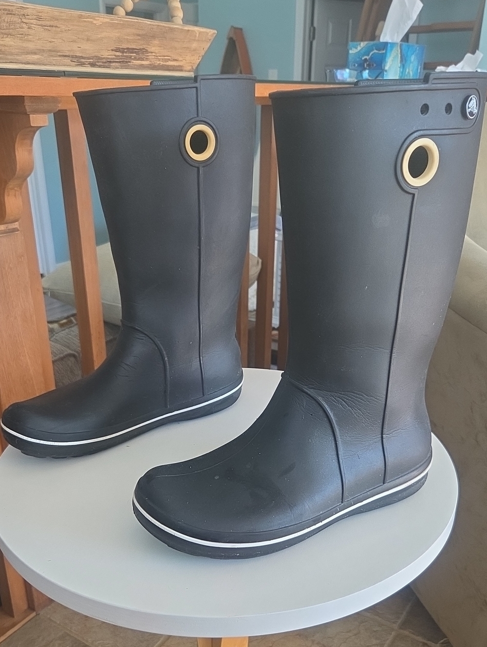 CROCS Women's Black Rubber Rain Boots with Side Grommet SIZR 9